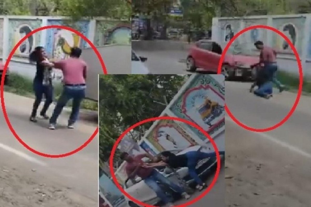 UP: लखनऊ गोमतीनगर थाना परिसर के बाहर मारपीट का वायरल वीडियो: प्रेमी-प्रेमिका के बीच झगड़ा, पुलिस की निगरानी में मामला। 