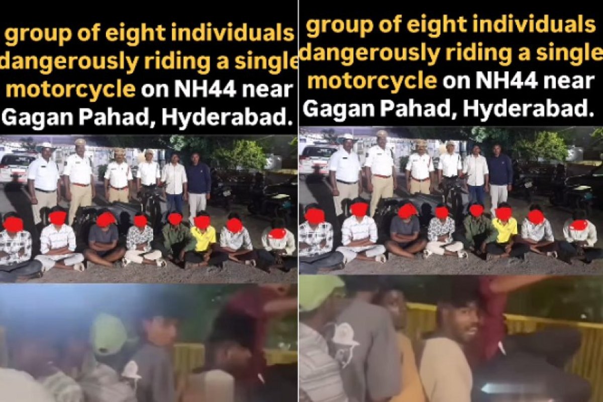 Viral: एक बाइक पर आठ सवार, हैदराबाद की सड़कों पर खतरनाक स्टंट, पुलिस की सख्त कार्रवाई। 