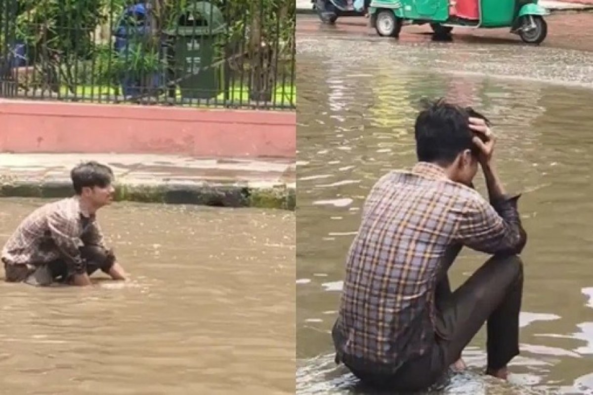 बारिश के पानी में सड़क पर मोबाइल खोने से बेबस युवक की रुलाई ने खोली व्यवस्था की पोल।
