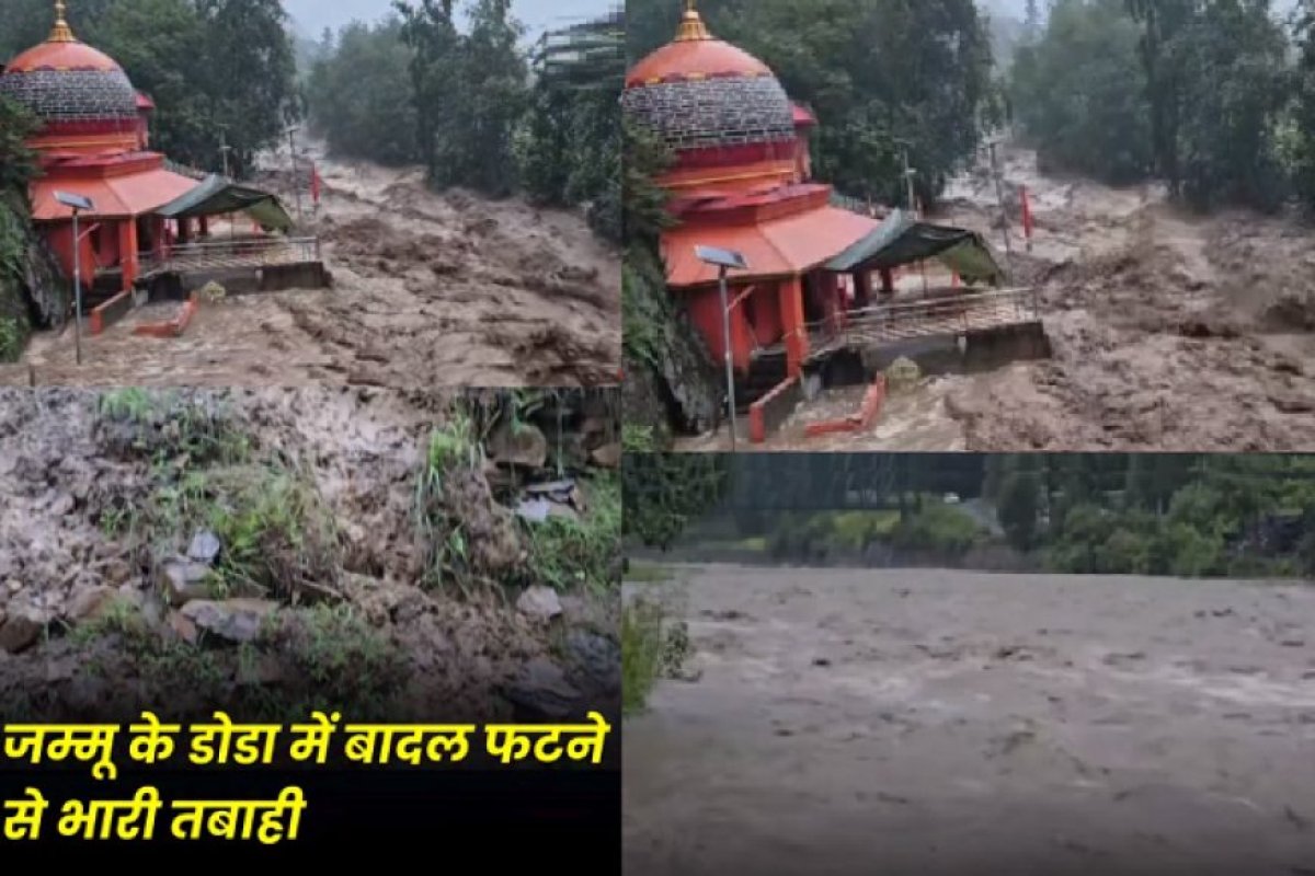 जम्मू में भारी बारिश से तबाही, तवी नदी उफान पर, फोर्थ तवी पुल क्षतिग्रस्त, वाहन फंसे।