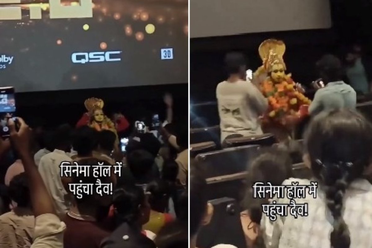 Entertainment: डिंडीगुल में 'कांतारा चैप्टर 1' की स्क्रीनिंग के बाद दैवा वेश में फैन की अनोखी एंट्री, दर्शक हैरान।