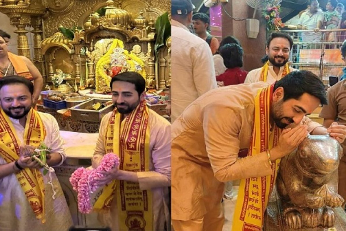 थम्मा की धमाकेदार शुरुआत पर आभार जताने मुंबई पहुंचे आयुष्मान खुराना, सिद्धिविनायक मंदिर में मांगे आशीर्वाद।