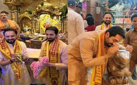 थम्मा की धमाकेदार शुरुआत पर आभार जताने मुंबई पहुंचे आयुष्मान खुराना, सिद्धिविनायक मंदिर में मांगे आशीर्वाद।