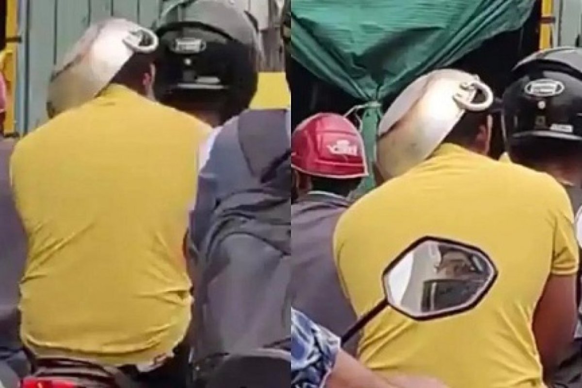 बेंगलुरु में हेलमेट की जगह कड़ाही पहने बाइक सवार का जुगाड़ वायरल, पुलिस ने काटा 1000 रुपये का चालान।