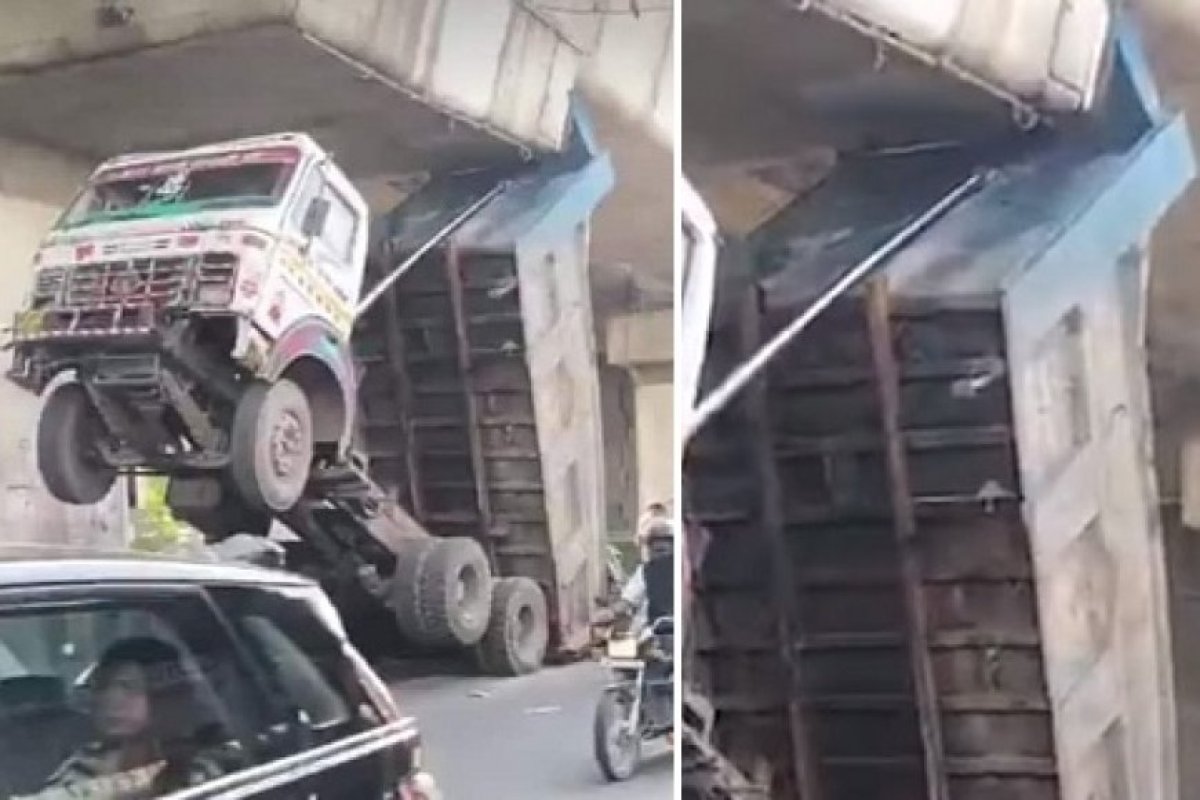 जयपुर सोडाला में डंपर का ड्रामा: ओवरब्रिज के नीचे फंस गया नगर निगम का वाहन, ड्राइवर ने छलांग लगाकर बचाई जान, वीडियो वायरल।