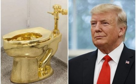 मॉरिजियो कैटेलन के सोने के 'अमेरिका' टॉयलेट की नीलामी न्यूयॉर्क में, शुरुआती बोली 10 मिलियन डॉलर; अमीरों के दिखावे पर कटाक्ष। 