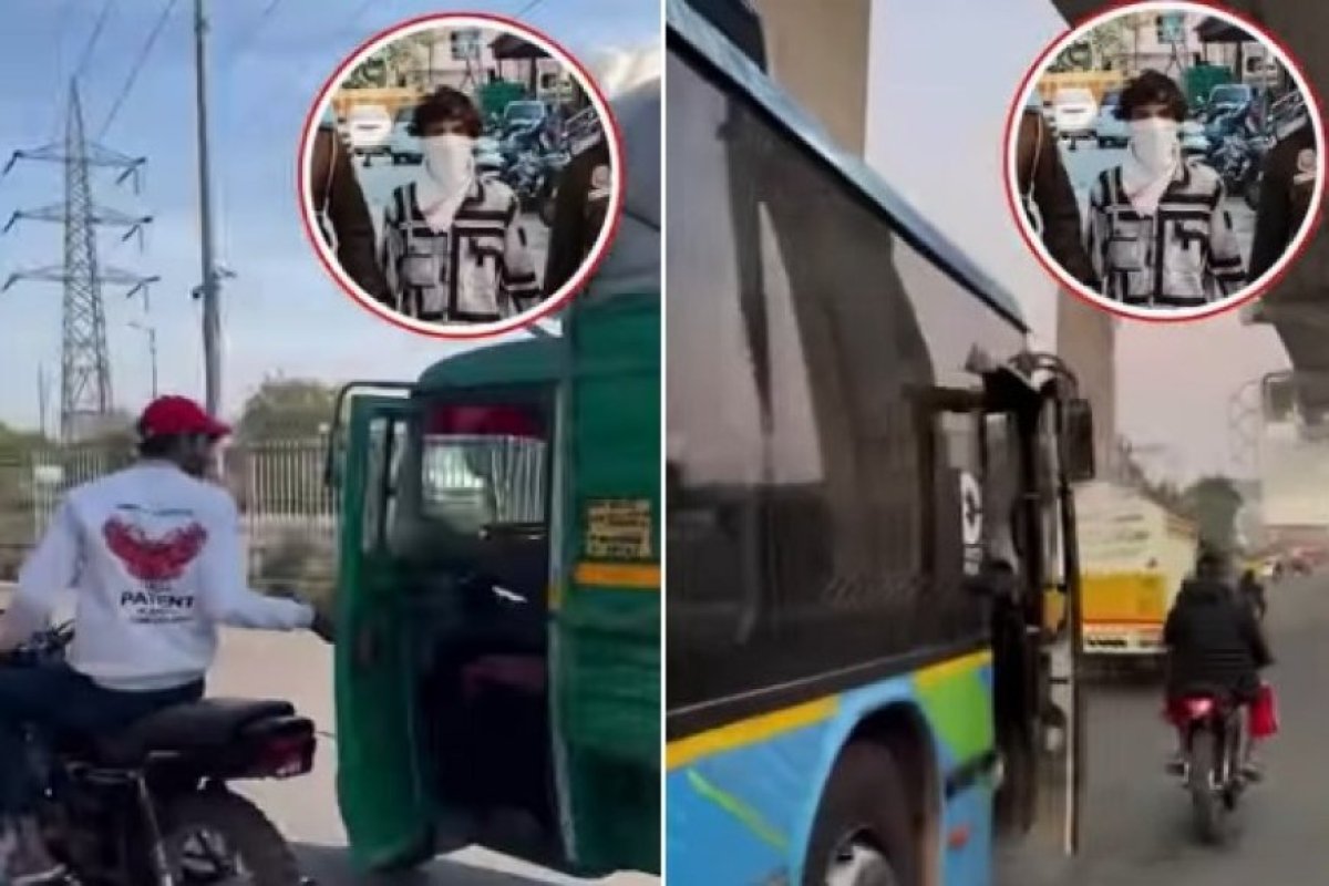 दिल्ली की सड़कों पर खतरनाक स्टंट, बाइक सवार ने चलती बसों-गाड़ियों के दरवाजे खोले, आरोपी युवक गिरफ्तार।