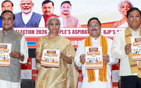 असम विधानसभा चुनाव 2026: भाजपा ने जारी किया 'संकल्प पत्र', विकास और सुरक्षा के 31 बड़े वादों के साथ चुनावी रण में उतरी पार्टी।