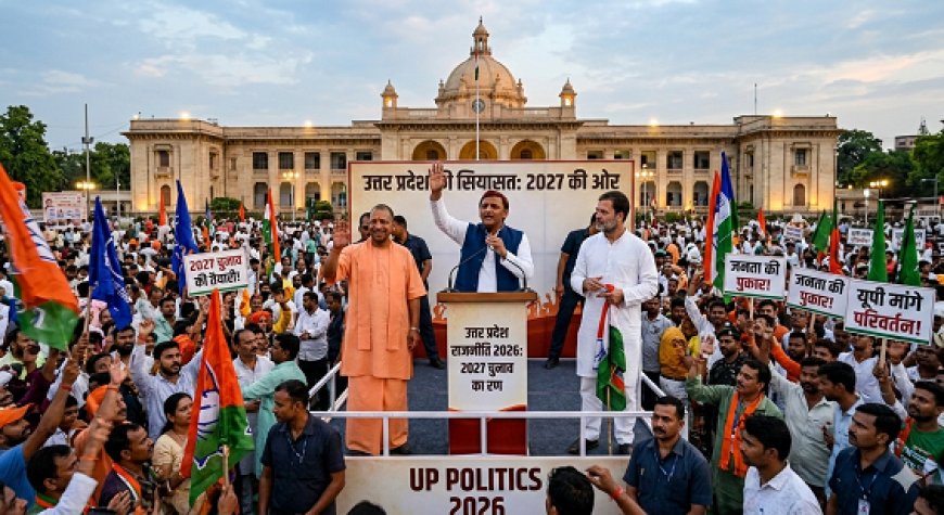 यूपी विधानसभा चुनाव 2027: विकास बनाम सामाजिक समीकरण, सियासी जमीन पर तेज़ हलचल।