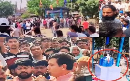 गाजियाबाद के लोनी में अंबेडकर प्रतिमा खंडित होने पर भारी बवाल: प्रदर्शनकारियों ने दिल्ली-सहारनपुर हाईवे को किया घंटों जाम।