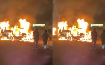 चूरू में भीषण सड़क हादसा: डंपर से टकराकर धू-धू कर जली SUV, 3 लोगों की जिंदा जलने से दर्दनाक मौत।