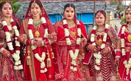 जौनसार बावर की अनूठी परंपरा: खारसी गांव में एक साथ पहुंचीं पांच दुल्हनें, बरात लेकर दूल्हों के घर आने का अद्भुत नजारा।