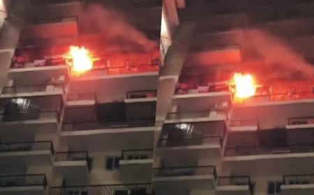 नोएडा में हाई-राइज सोसायटी की 27वीं मंजिल पर तबाही: अचानक फटा AC का कंप्रेसर, फ्लैट में लगी भीषण आग।