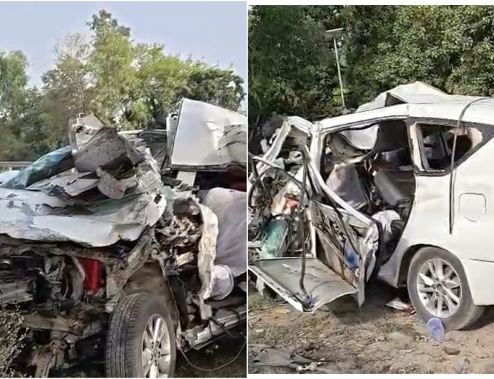 बाराबंकी के हैदरगढ़ में देर रात भीषण सड़क दुर्घटना: सुल्तानपुर-लखनऊ राजमार्ग पर ट्रेलर से टकराई तेज रफ्तार इनोवा कार, चार श्रद्धालुओं की मौत।
