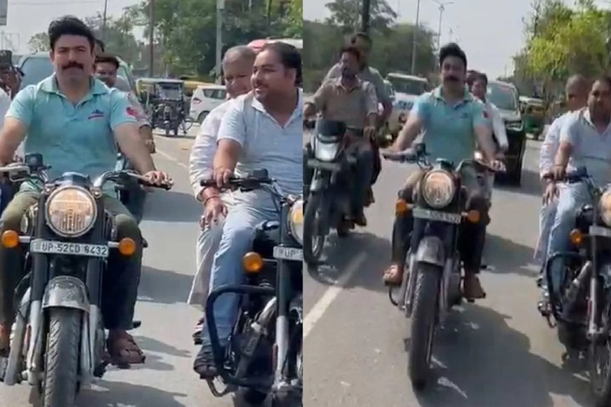 भाजपा विधायक ने पुलिस से कहा- अब काटो मेरा चालान, बिना हेलमेट बुलेट चलाते हुए वीडियो सोशल मीडिया पर वायरल।
