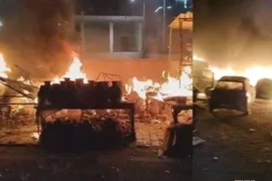 साहिबाबाद नमो भारत स्टेशन के पास ऑटो वर्कशॉप में भड़की भीषण आग, आसमान में उठा धुएं का गुबार, छह गाड़ियां जलीं।