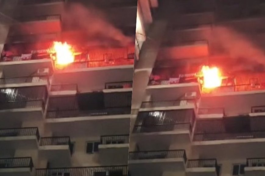 नोएडा में हाई-राइज सोसायटी की 27वीं मंजिल पर तबाही: अचानक फटा AC का कंप्रेसर, फ्लैट में लगी भीषण आग।